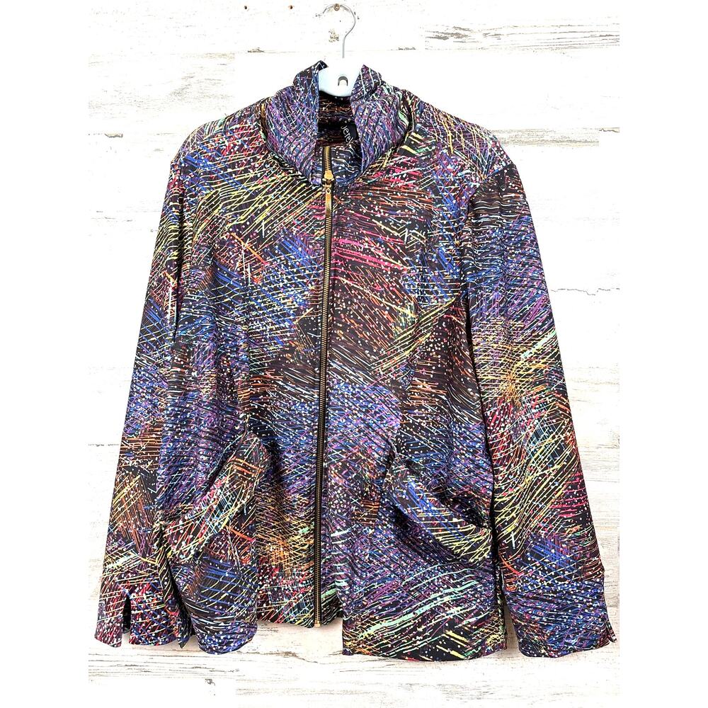 Berek Abstract Zip Up Jacket Womens 1X Multi Color Artistic Statement